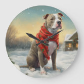 Pitbull-hond in Sneeuw Kerstmis Grote Klok (Voorkant)