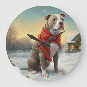 Pitbull Hond in Sneeuw Kerstmis Grote Klok