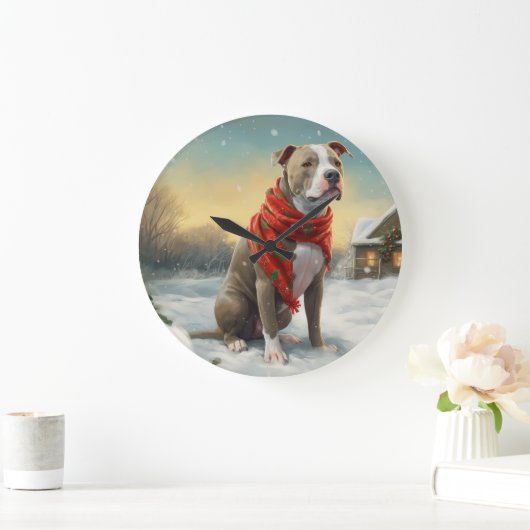 Pitbull-hond in Sneeuw Kerstmis Grote Klok (Huis)
