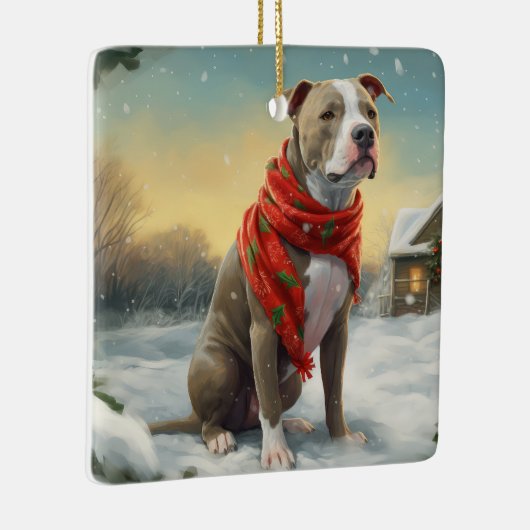 Pitbull Hond in Sneeuw Kerstmis Keramisch Ornament (Rechts)