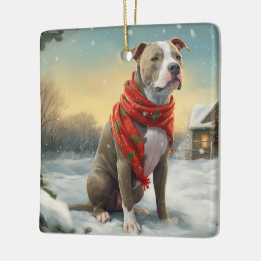 Pitbull Hond in Sneeuw Kerstmis Keramisch Ornament (Links)