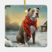 Pitbull Hond in Sneeuw Kerstmis Keramisch Ornament (Voorkant)
