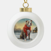 Pitbull Hond in Sneeuw Kerstmis Keramische Bal Ornament (Voorkant)