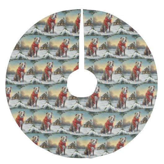 Pitbull Hond in Sneeuw Kerstmis Kerstboom Rok (Voorkant)