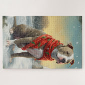 Pitbull Hond in Sneeuw Kerstmis Legpuzzel (Horizontaal)