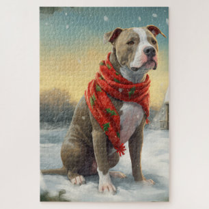 Pitbull-hond in sneeuw Kerstmis Legpuzzel