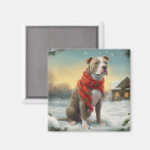 Pitbull Hond in Sneeuw Kerstmis Magneet (Voorkant / Achterkant)