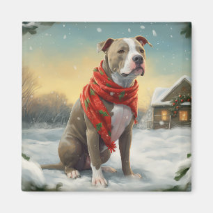 Pitbull Hond in Sneeuw Kerstmis Magneet