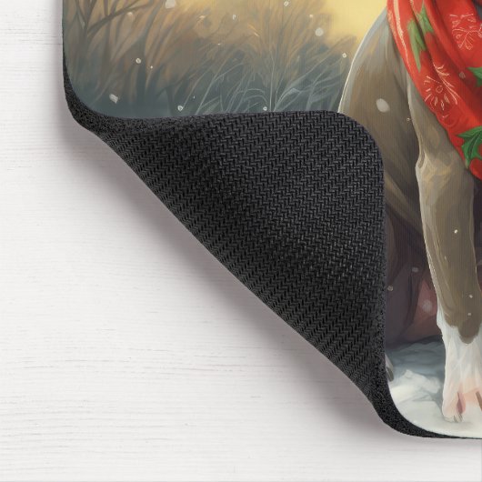 Pitbull Hond in Sneeuw Kerstmis Muismat (Hoek)