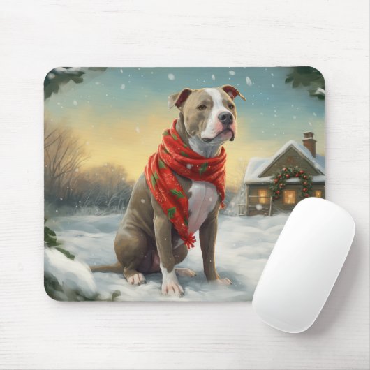 Pitbull Hond in Sneeuw Kerstmis Muismat (Met muis)