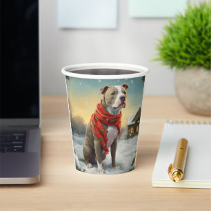 Pitbull-hond in Sneeuw Kerstmis Papieren Bekers