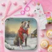 Pitbull Hond in Sneeuw Kerstmis Papieren Bordje (Feest)