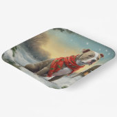 Pitbull Hond in Sneeuw Kerstmis Papieren Bordje (Gebogen)