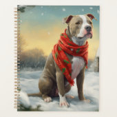 Pitbull Hond in Sneeuw Kerstmis Planner (Voorkant)