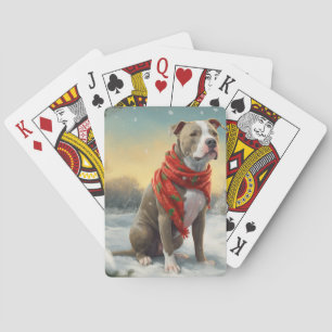 Pitbull Hond in Sneeuw Kerstmis Pokerkaarten