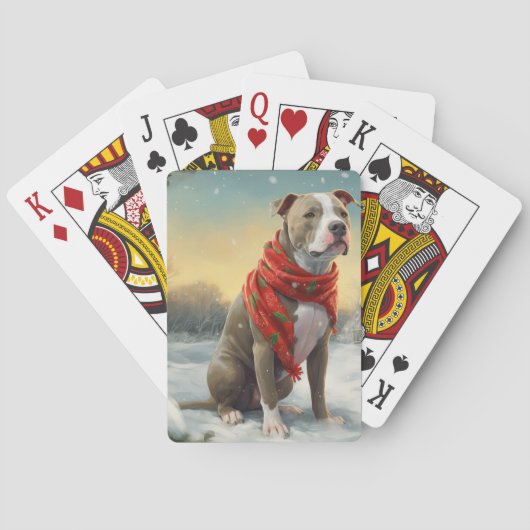 Pitbull Hond in Sneeuw Kerstmis Pokerkaarten (Achterkant)