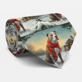 Pitbull Hond in Sneeuw Kerstmis Stropdas (Opgerold)
