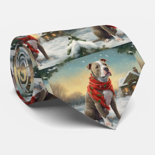 Pitbull Hond in Sneeuw Kerstmis Stropdas (Opgerold)