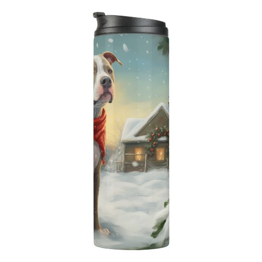 Pitbull Hond in Sneeuw Kerstmis Thermosbeker (Geroteerd rechts)