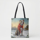 Pitbull Hond in Sneeuw Kerstmis Tote Bag (Voorkant)