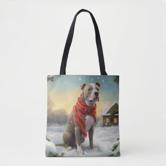 Pitbull Hond in Sneeuw Kerstmis Tote Bag (Voorkant)
