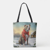 Pitbull Hond in Sneeuw Kerstmis Tote Bag (Achterkant)