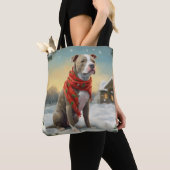 Pitbull Hond in Sneeuw Kerstmis Tote Bag (Dichtbij)