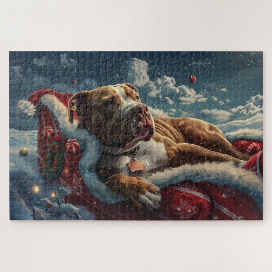 Pitbull Hond Kerst Feestelijk Legpuzzel (Horizontaal)