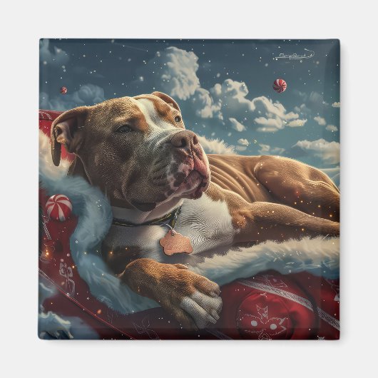 Pitbull Hond Kerst Feestelijk Magneet (Voorkant)