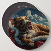 Pitbull Hond Kerst Feestelijk Ronde Button 6,0 Cm (Voorkant /achterkant)