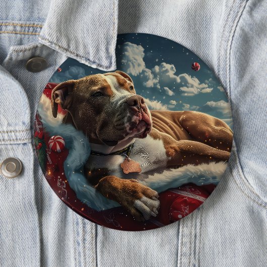 Pitbull Hond Kerst Feestelijk Ronde Button 6,0 Cm (In situ)