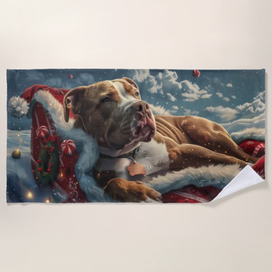 Pitbull Hond Kerst Feestelijk Strandlaken (Voorkant)