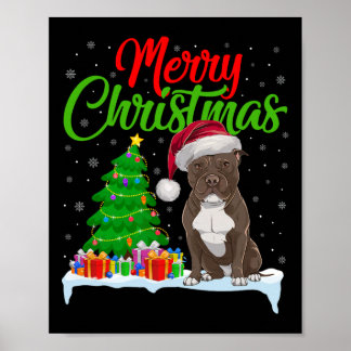Pitbull Hond Kerstboom Lights Xmas Pitbull Hond Poster