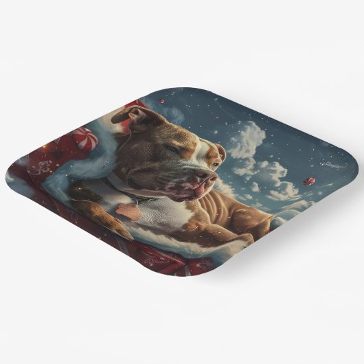 Pitbull-hond kerstfeest papieren bordje (Gebogen)