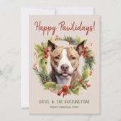 Pitbull Hond Kerstmis Gelukkige Pawholidays Feestdagenkaart (Voorkant)