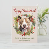 Pitbull Hond Kerstmis Gelukkige Pawholidays Feestdagenkaart (Staand voorkant)