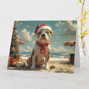 Pitbull Hond Kerstmis Vintage Strand Kaart