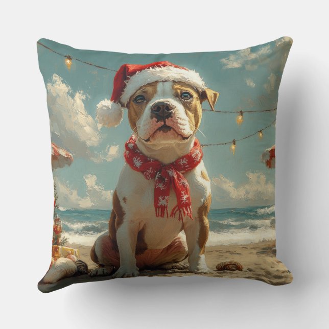 Pitbull Hond Kerstmis Vintage Strand Kussen (Achterkant)