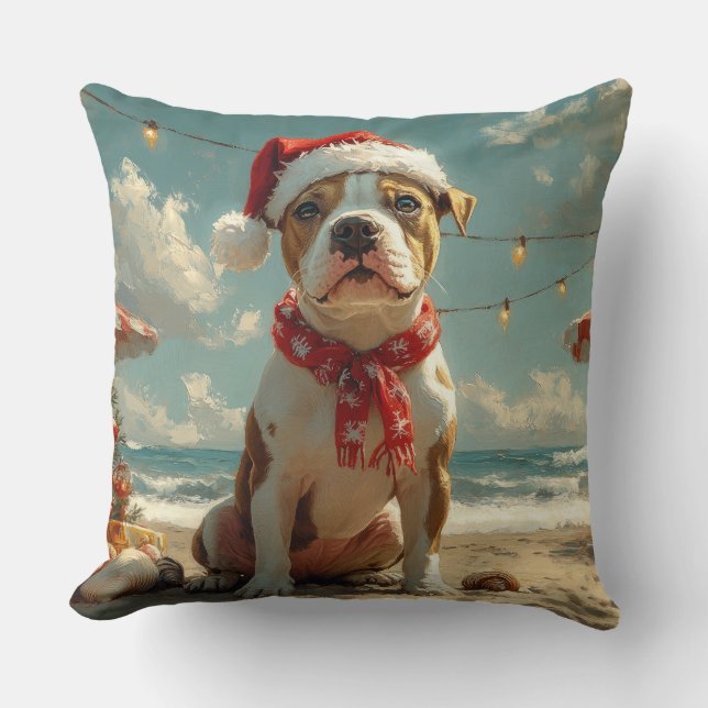 Pitbull Hond Kerstmis Vintage Strand Kussen (Voorkant)