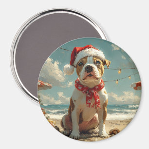 Pitbull Hond Kerstmis Vintage Strand Magneet