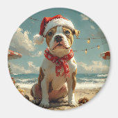 Pitbull Hond Kerstmis Vintage Strand Magneet (Voorkant)