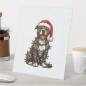 Pitbull Hond Kerstverlichting Kerstman Hoed Kersts Reclamebord Met Voetstuk (Insitu)