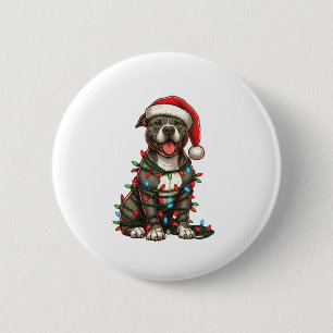 Pitbull Hond Kerstverlichting Kerstman Hoed Kersts Ronde Button 5,7 Cm