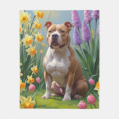 Pitbull-hond lente bloemen schilderij fleece deken (Voorkant)