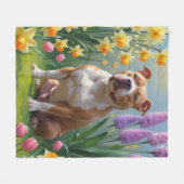 Pitbull-hond lente bloemen schilderij fleece deken (Voorkant (Horizontaal))