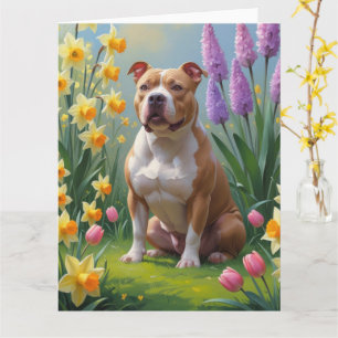 Pitbull-hond lente bloemen schilderij kaart