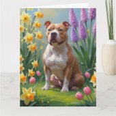 Pitbull-hond lente bloemen schilderij  kaart (Voorkant)