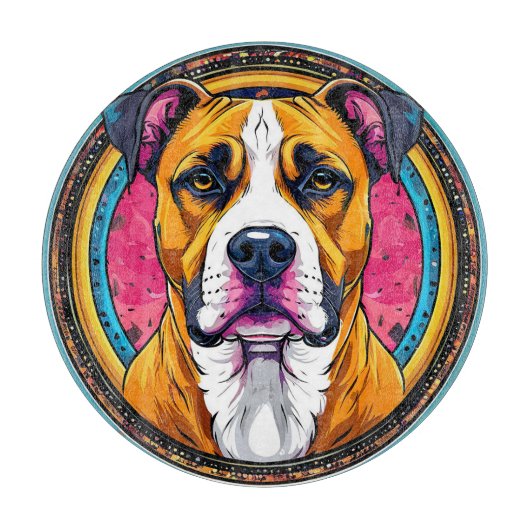 🐶 Pitbull Hond Levendig Kunst Keuken Decoratie Snijplank (Voorkant)