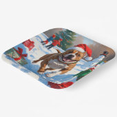 Pitbull hond loopt in de sneeuw met kerst Pet Papieren Bordje (Gebogen)