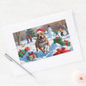 Pitbull hond loopt in de sneeuw met kerst Pet Rechthoekige Sticker (Envelop)